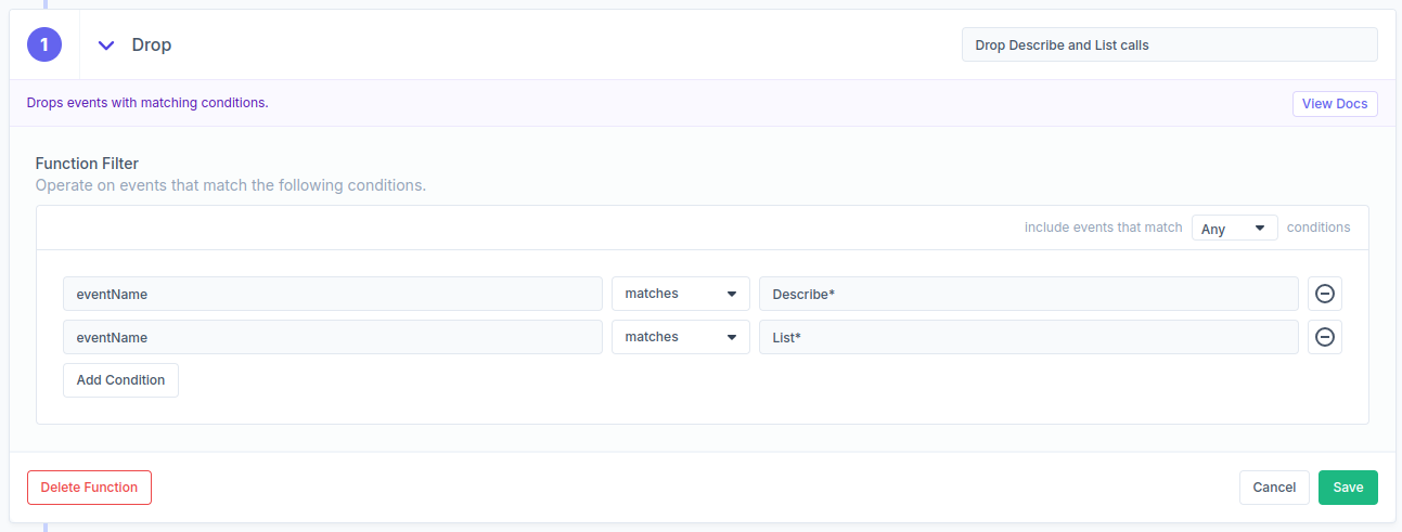 Cloudtrail drop Describe and List calls